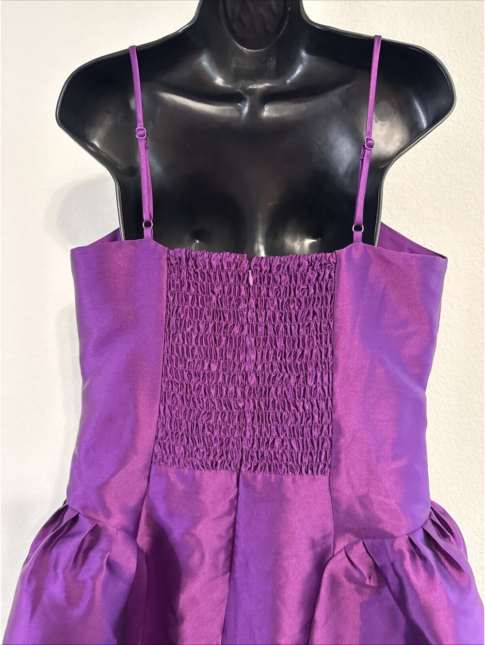 NWT Express Purple Satin Sweetheart Drop Waist Smocked Back Mini Dress 14 - Picture 7 of 9